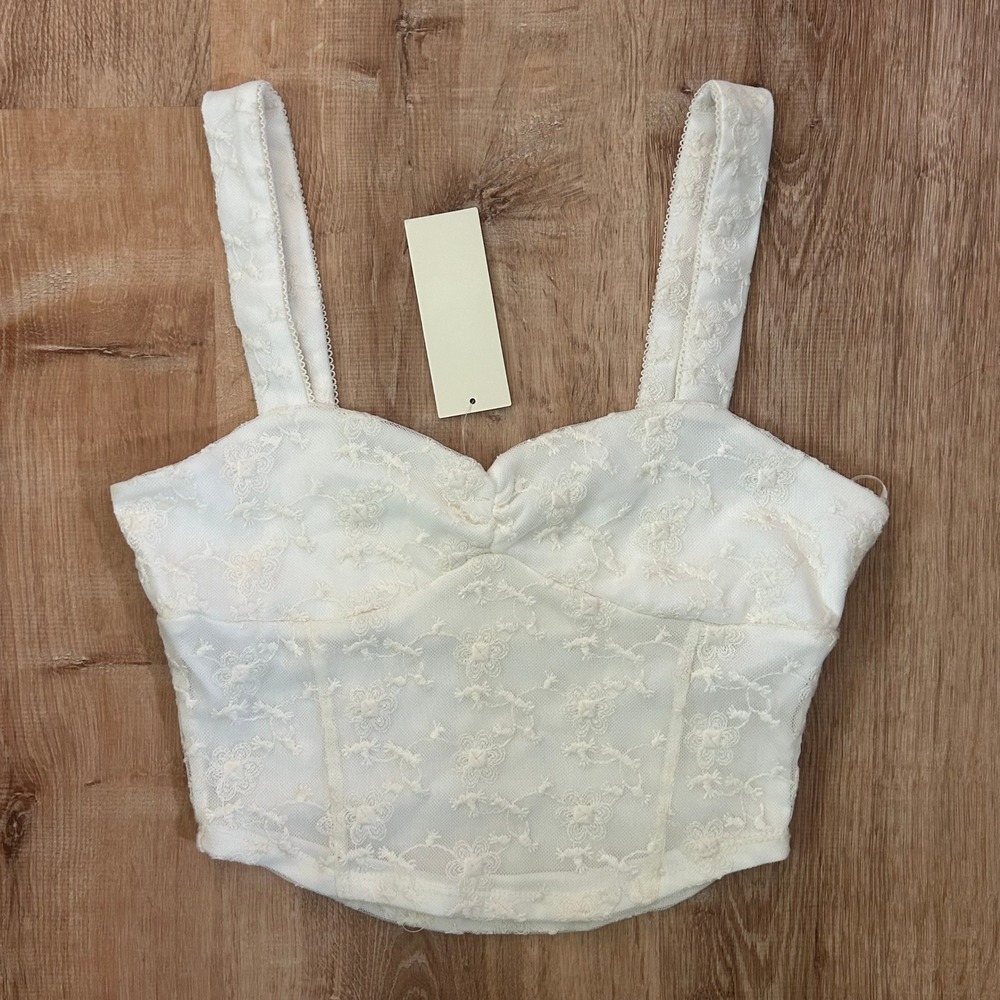 Thirty/Thirty LA Womens Lace Corset Crop Top Off White S Small New Floral
